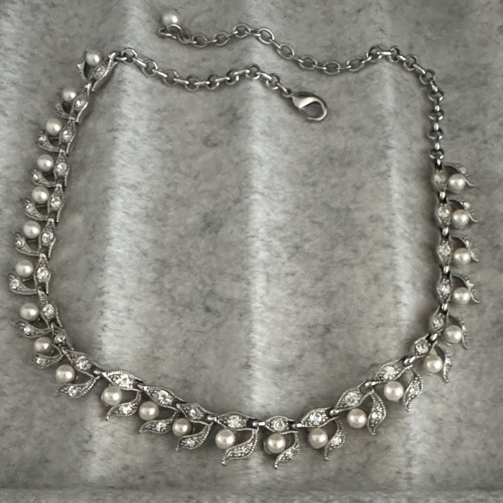 Ann Taylor Silver Necklace with Pearl & Rhinestone Accents